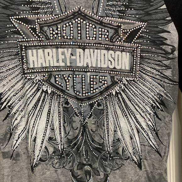 Harley Davidson Long Sleeve with Hood t-shirt with Rhinestones - Picture 2 of 9